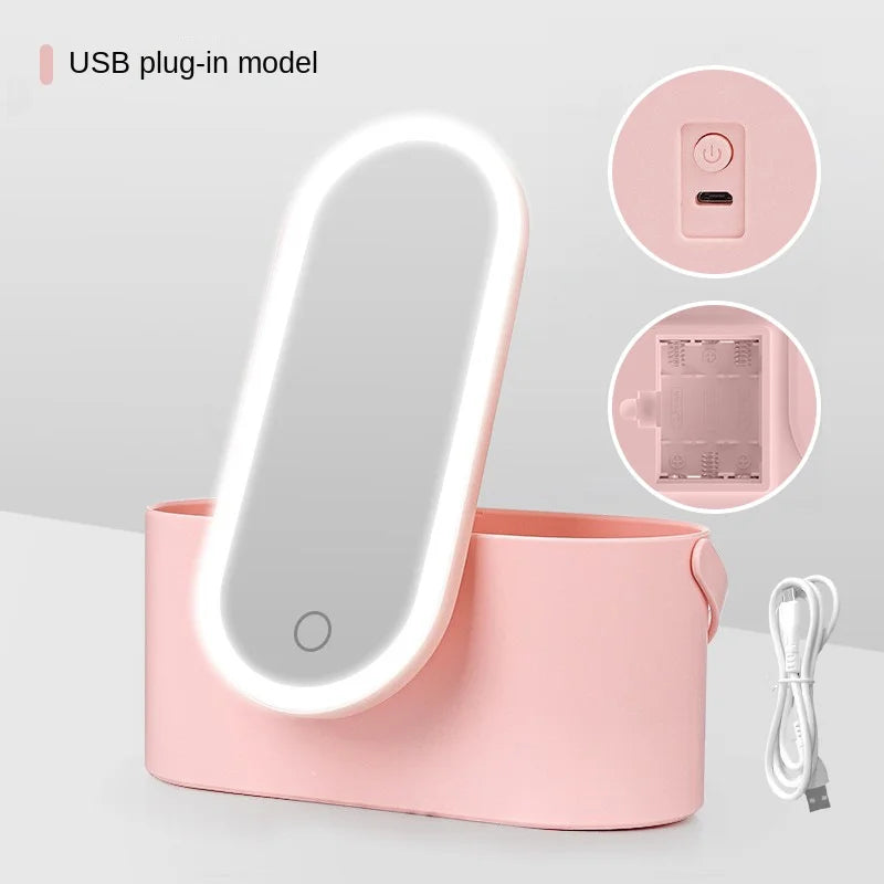 Illuminate Your Beauty: Rechargeable LED Makeup Mirror with Storage Box - Portable, Folding & Rotating for Flawless Makeup Anywhere!