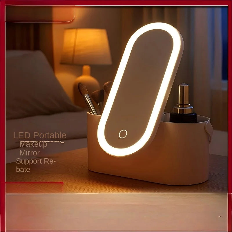 Illuminate Your Beauty: Rechargeable LED Makeup Mirror with Storage Box - Portable, Folding & Rotating for Flawless Makeup Anywhere!