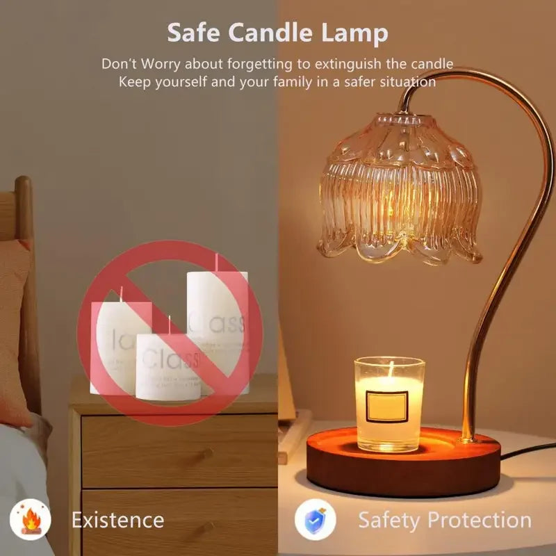 Elegant Candle Warmer Lamp - Dimmable Aromatherapy Nightstand Lamp with High-Quality Glass Shade
