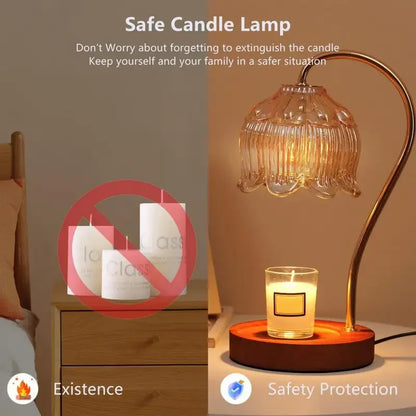 Elegant Candle Warmer Lamp - Dimmable Aromatherapy Nightstand Lamp with High-Quality Glass Shade
