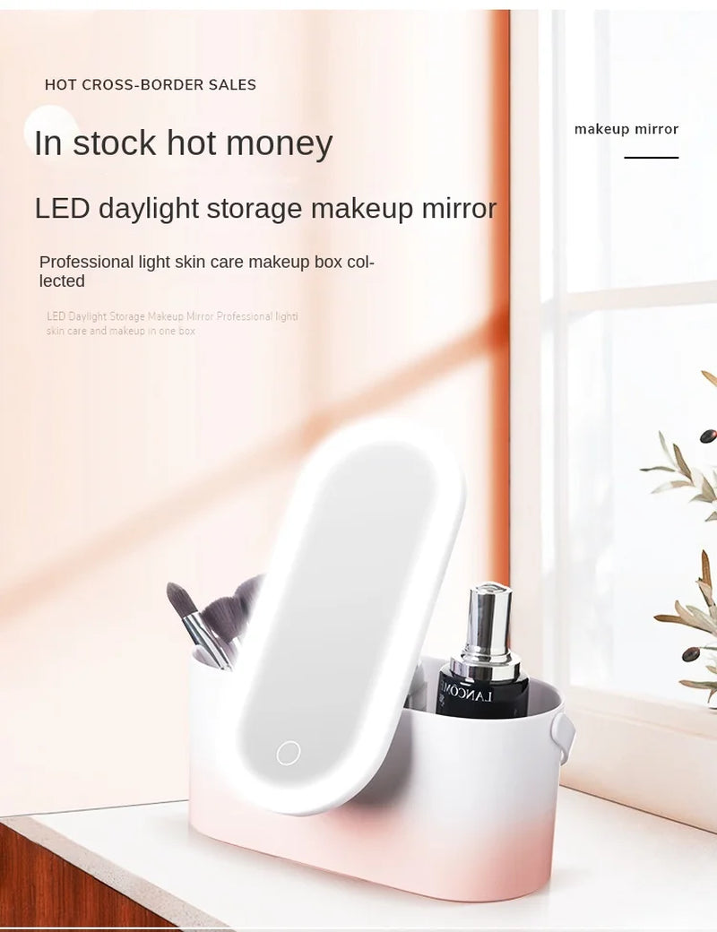 Illuminate Your Beauty: Rechargeable LED Makeup Mirror with Storage Box - Portable, Folding & Rotating for Flawless Makeup Anywhere!