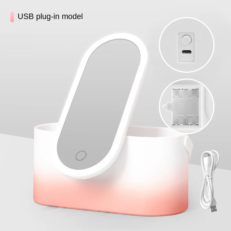 Illuminate Your Beauty: Rechargeable LED Makeup Mirror with Storage Box - Portable, Folding & Rotating for Flawless Makeup Anywhere!