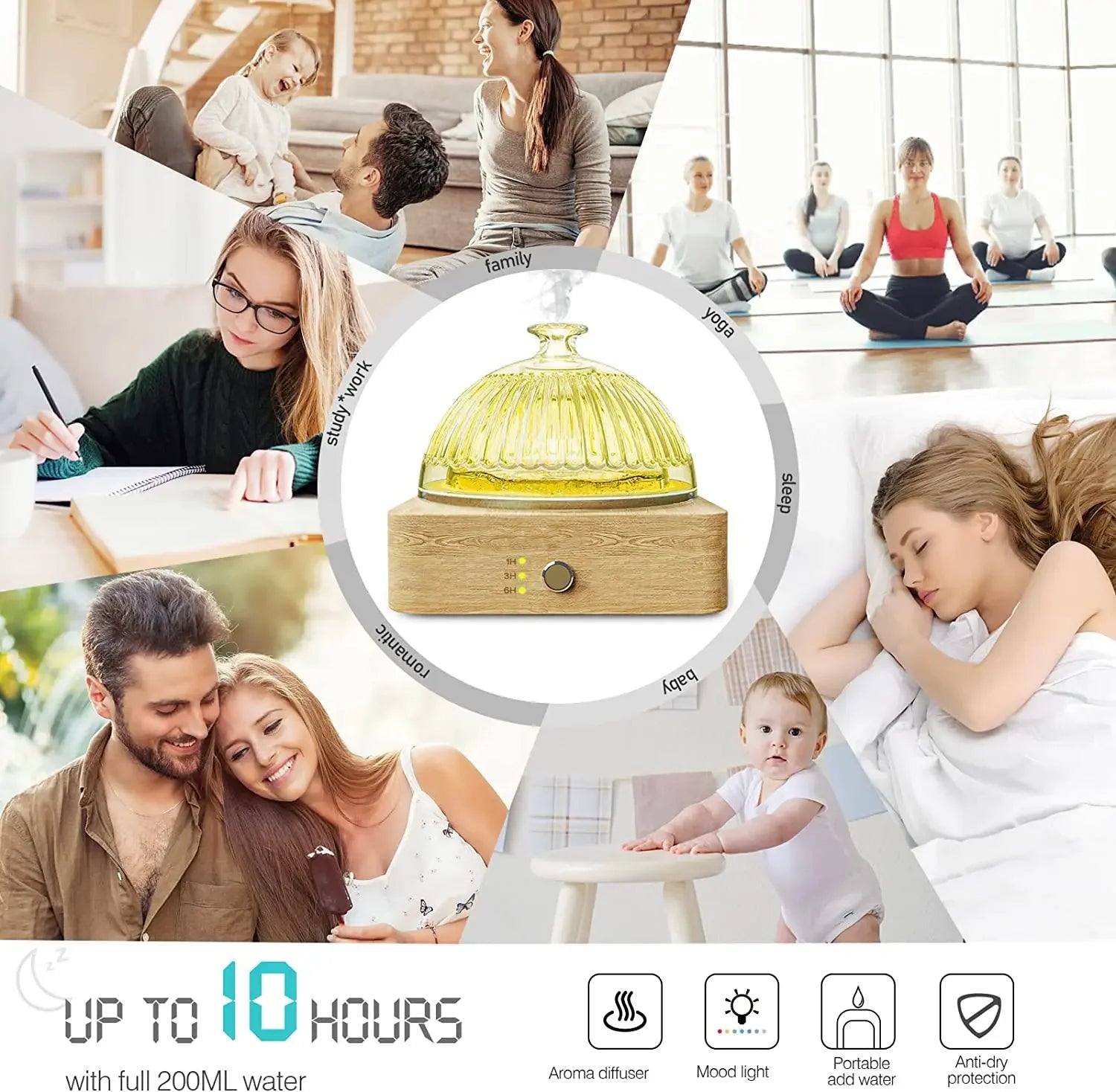 Transform Your Space with the Elegant Glass Essential Oil Diffuser - 200Ml Ultrasonic Aroma Diffuser with Wood Base and Timer for Home and Office