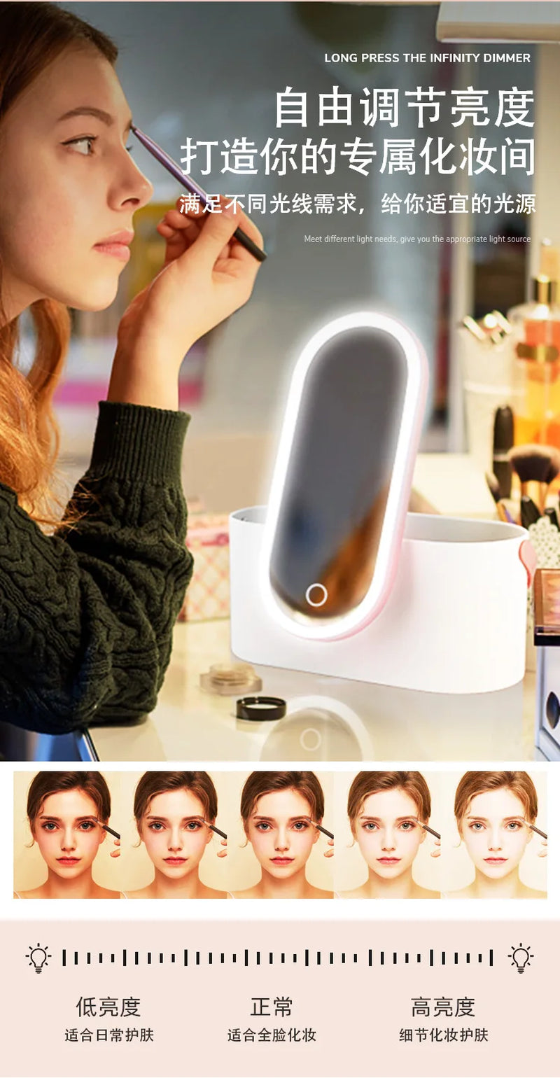 Illuminate Your Beauty: Rechargeable LED Makeup Mirror with Storage Box - Portable, Folding & Rotating for Flawless Makeup Anywhere!