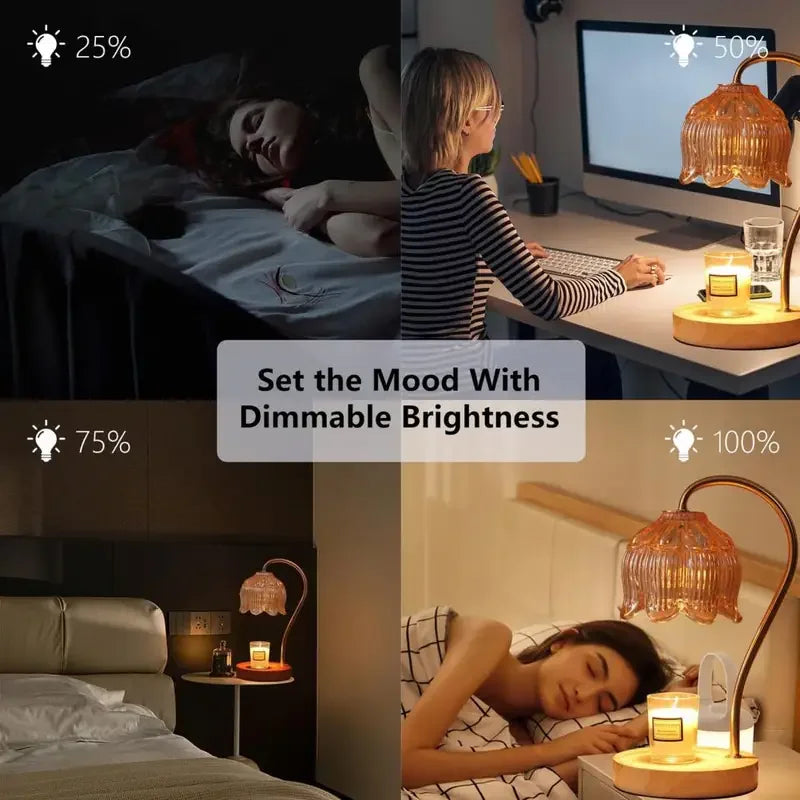 Elegant Candle Warmer Lamp - Dimmable Aromatherapy Nightstand Lamp with High-Quality Glass Shade