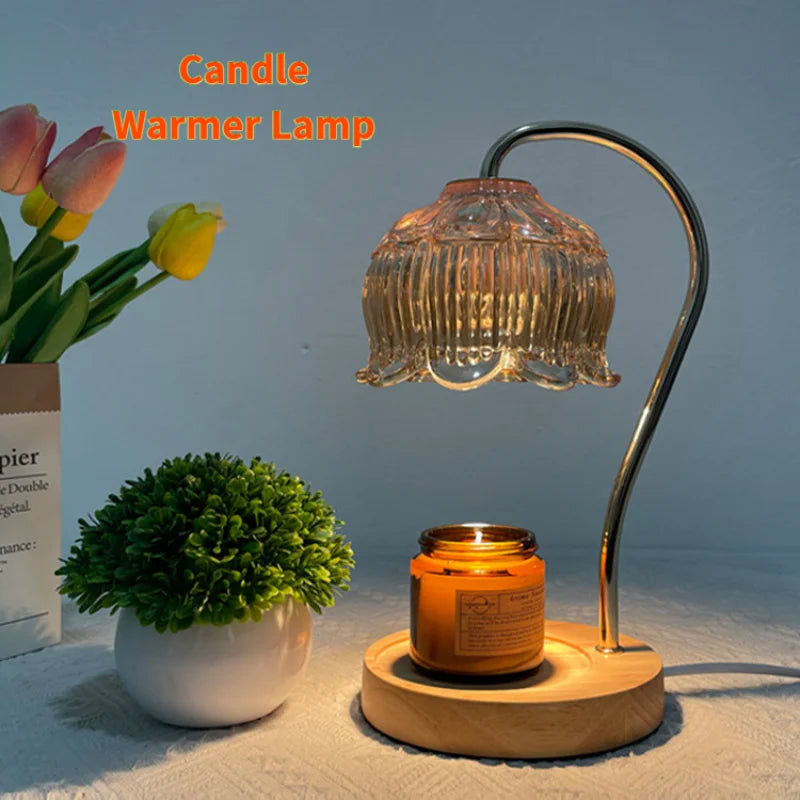 Elegant Candle Warmer Lamp - Dimmable Aromatherapy Nightstand Lamp with High-Quality Glass Shade