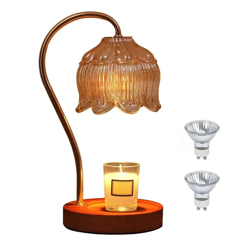 Elegant Candle Warmer Lamp - Dimmable Aromatherapy Nightstand Lamp with High-Quality Glass Shade