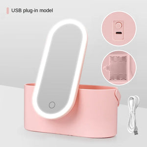 Illuminate Your Beauty: Rechargeable LED Makeup Mirror with Storage Box - Portable, Folding & Rotating for Flawless Makeup Anywhere!