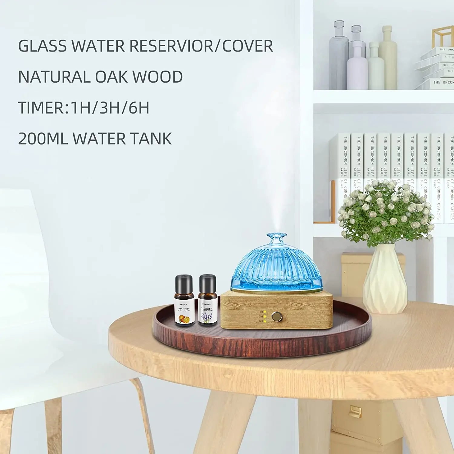 Transform Your Space with the Elegant Glass Essential Oil Diffuser - 200Ml Ultrasonic Aroma Diffuser with Wood Base and Timer for Home and Office