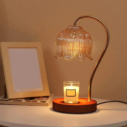 Elegant Candle Warmer Lamp - Dimmable Aromatherapy Nightstand Lamp with High-Quality Glass Shade